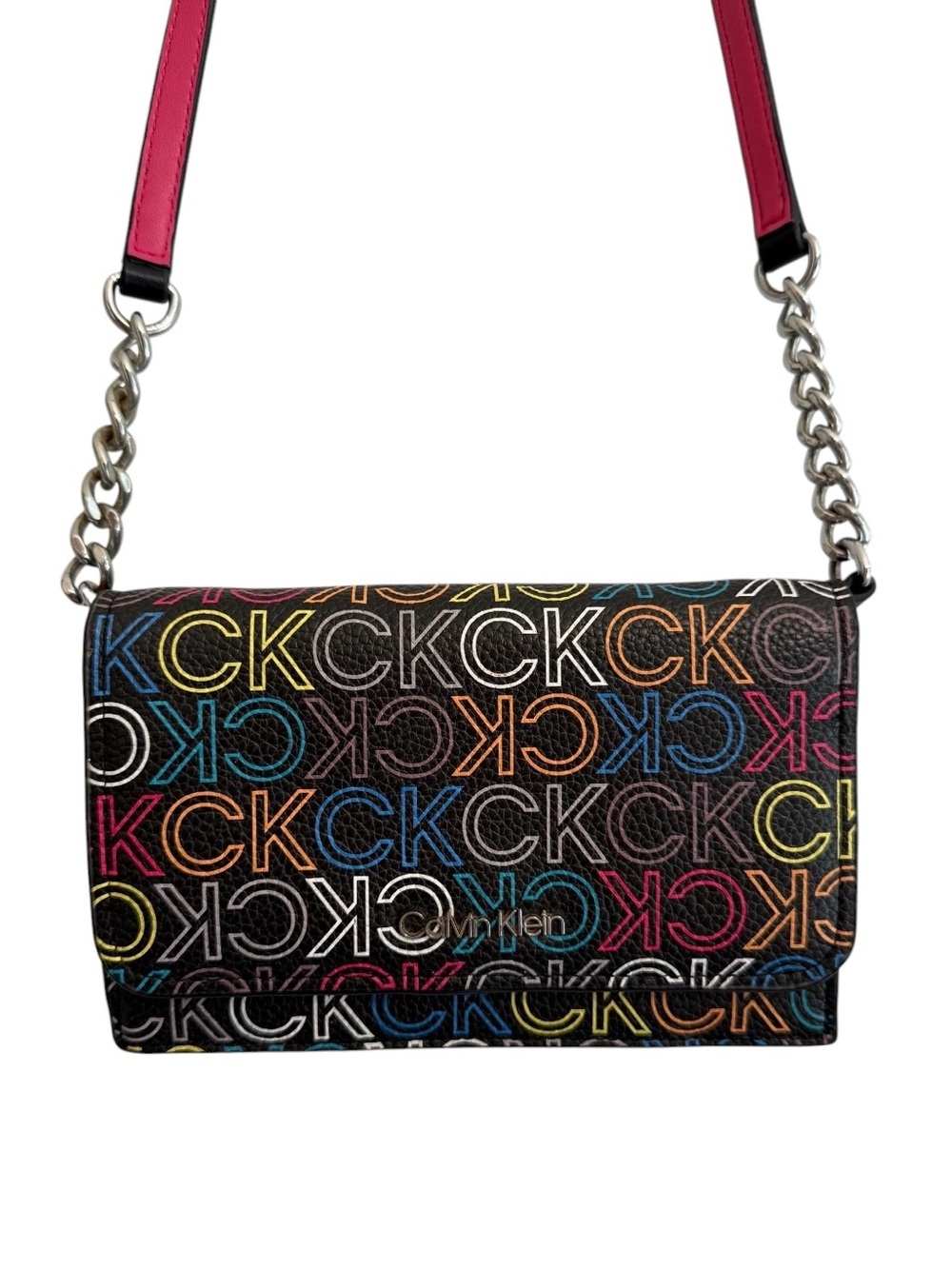 Calvin Klein Multicolor CK Logo Crossbody Purse Handbag Adjustable Pink Strap
